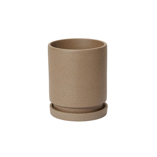 Imogen Tan Ceramic Planter with Drainage and Tray | 5 inch Diameter