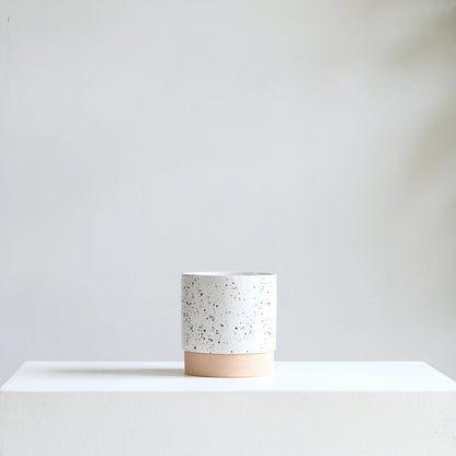 Briar Speckled Planter with Drainage and Tray | 6 Inch Diameter — empty planter, studio photo — planter for sale by Promise Supply for delivery and pickup in Toronto.