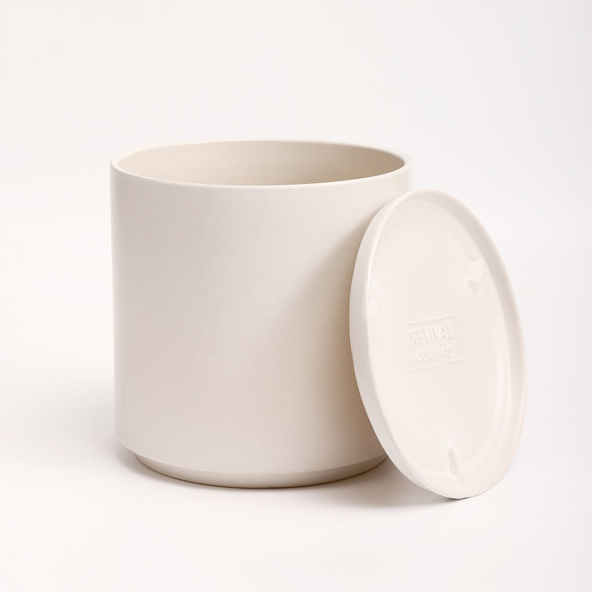 The Ten Ceramic Cylinder Planter with Drainage and Tray | 10 inch Nursery Pot - White