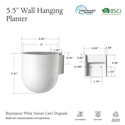 Wall Mounted Upcycled Planter Pot in 5.5 inch Diameter