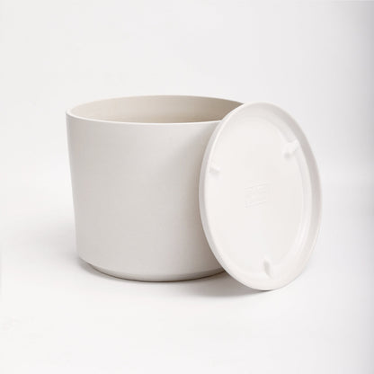 The Seventeen Ceramic Cylinder Planter with Drainage and Tray | 17 inch Nursery Pot - White