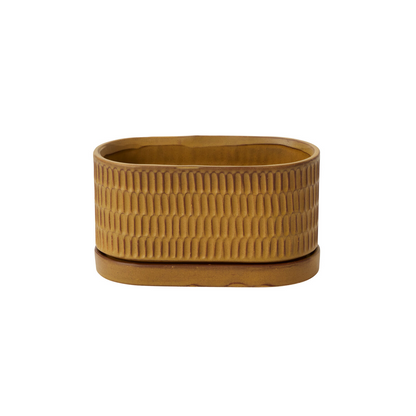 Zelle Ochre Trough Planter with Drainage and Tray | 7 x 3.25 Inches