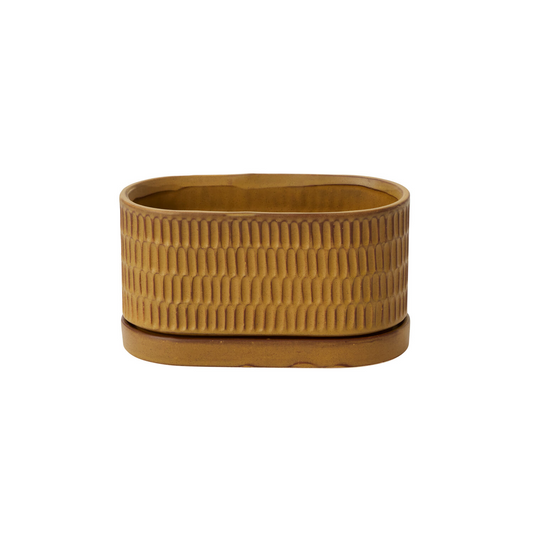 Zelle Ochre Trough Planter with Drainage and Tray | 7 x 3.25 Inches