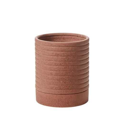 Bardo Brown Ridged Planter with Drainage and Tray | 6 Inch Diameter
