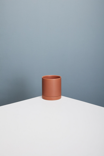 Romey Ceramic Pot with Drainage and Tray | 4 inch Diameter — empty planter, ceramic planter, studio photo — planter for sale by Promise Supply for delivery and pickup in Toronto.