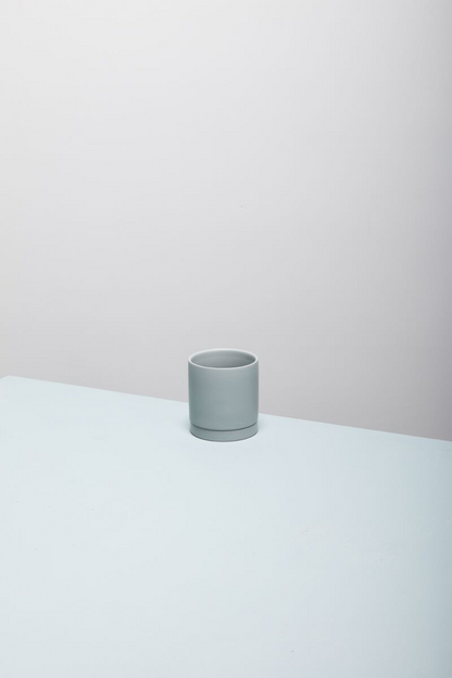 Romey Ceramic Pot with Drainage and Tray | 4 inch Diameter — empty planter, ceramic planter, studio photo — planter for sale by Promise Supply for delivery and pickup in Toronto.