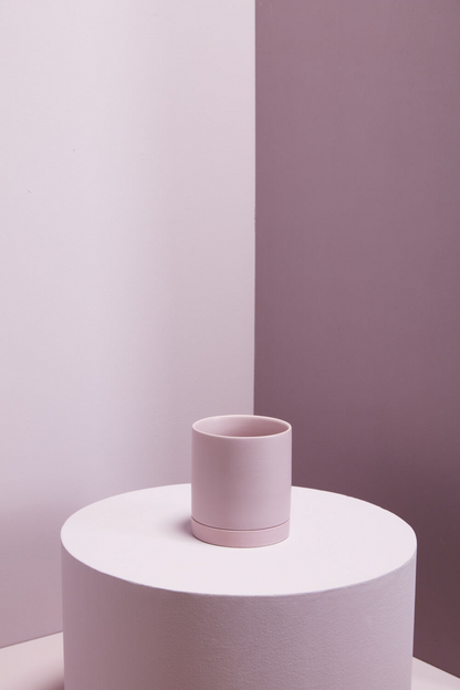 Romey Ceramic Pot with Drainage and Tray | 5 inch Diameter — empty planter, ceramic planter, studio photo — planter for sale by Promise Supply for delivery and pickup in Toronto.