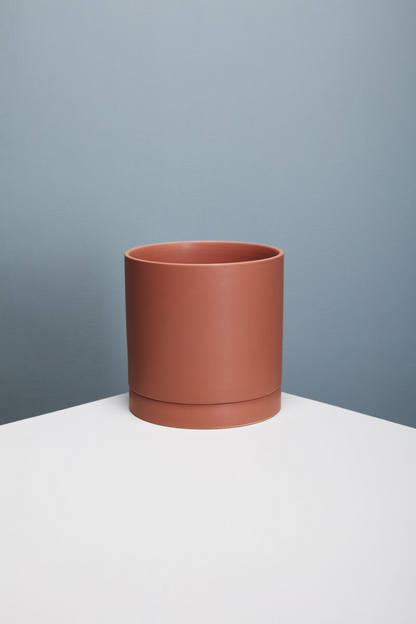 Romey Ceramic Pot with Drainage and Tray | 10 inch Diameter — empty planter, ceramic planter, studio photo — planter for sale by Promise Supply for delivery and pickup in Toronto.