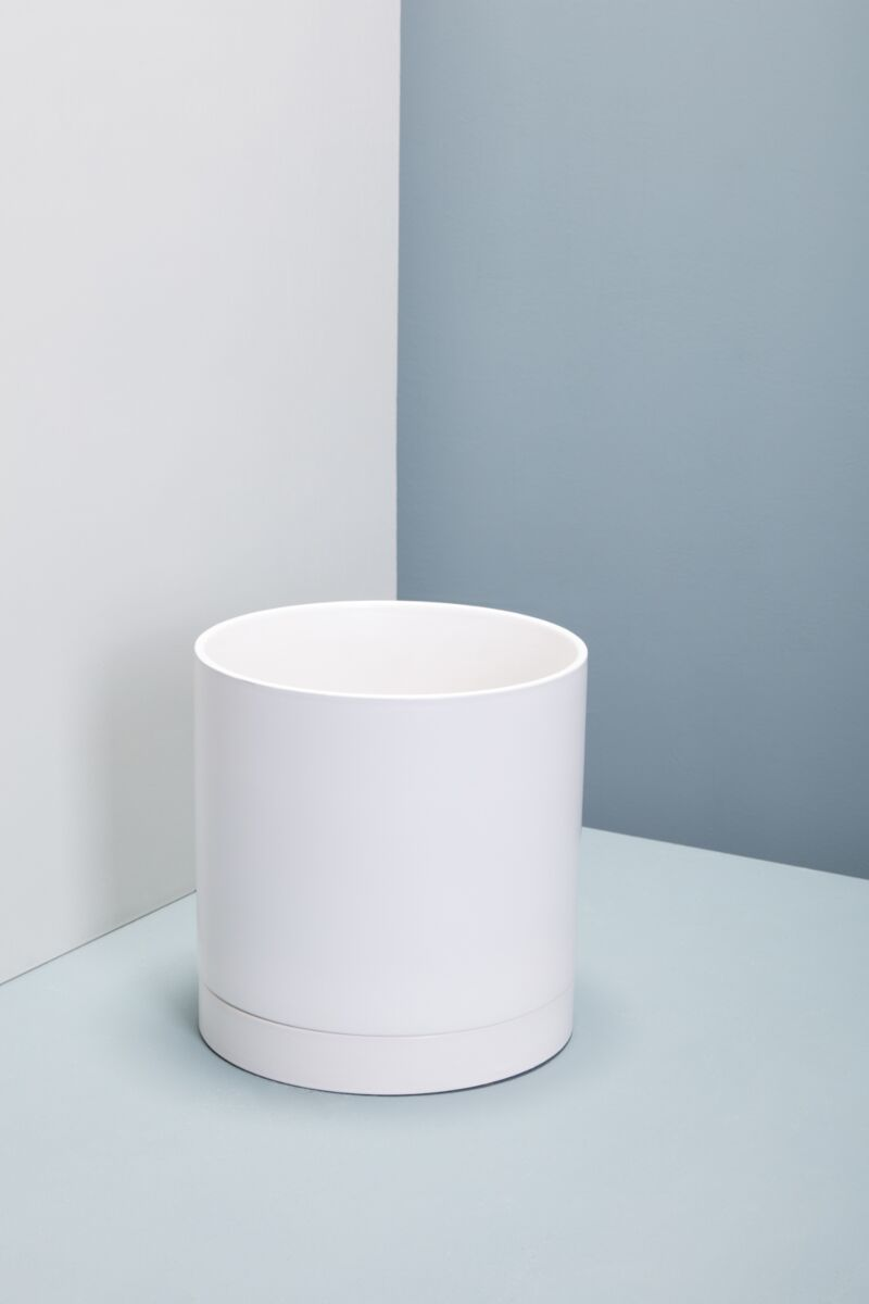 Romey Ceramic Pot with Drainage and Tray | 12 inch Diameter — empty planter, ceramic planter, studio photo — planter for sale by Promise Supply for delivery and pickup in Toronto.