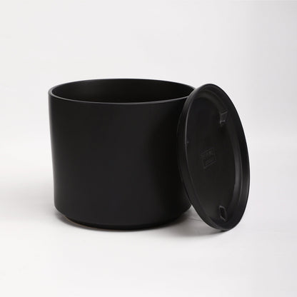The Seventeen Ceramic Cylinder Planter with Drainage and Tray | 17 inch Nursery Pot - Black