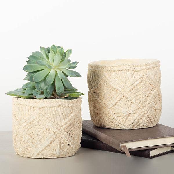 Cement Flower Pot With Diamond Pattern Fits up to 5 inch Nursery Pot