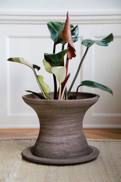 Bergs Potter Celeste Pedestal Pot with Drainage and Tray | 15.2 Inch Diameter — empty planter, studio photo — planter for sale by Promise Supply for delivery and pickup in Toronto.
