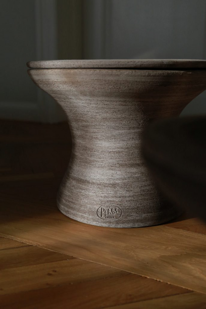 Bergs Potter Celeste Pedestal Pot with Drainage and Tray | 15.2 Inch Diameter — empty planter, studio photo — planter for sale by Promise Supply for delivery and pickup in Toronto.