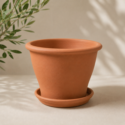 Smooth Bell Terracotta Planter with Drainage and Tray | 16.5 inch Diameter