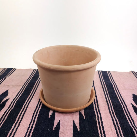 Cylinder Rim Bleached Clay Planter with Drainage | 13 inch Diameter