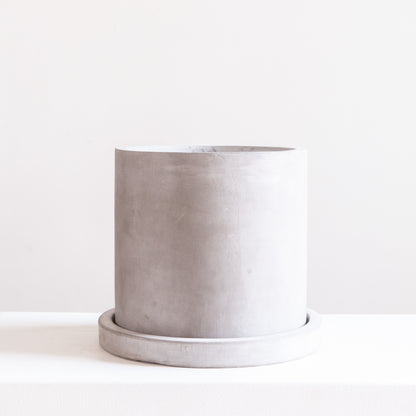 Marta Gray Concrete Planter with Drainage and Tray | 10 inch Nursery Pot