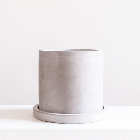 Marta Gray Concrete Planter with Drainage and Tray | 10 inch Nursery Pot