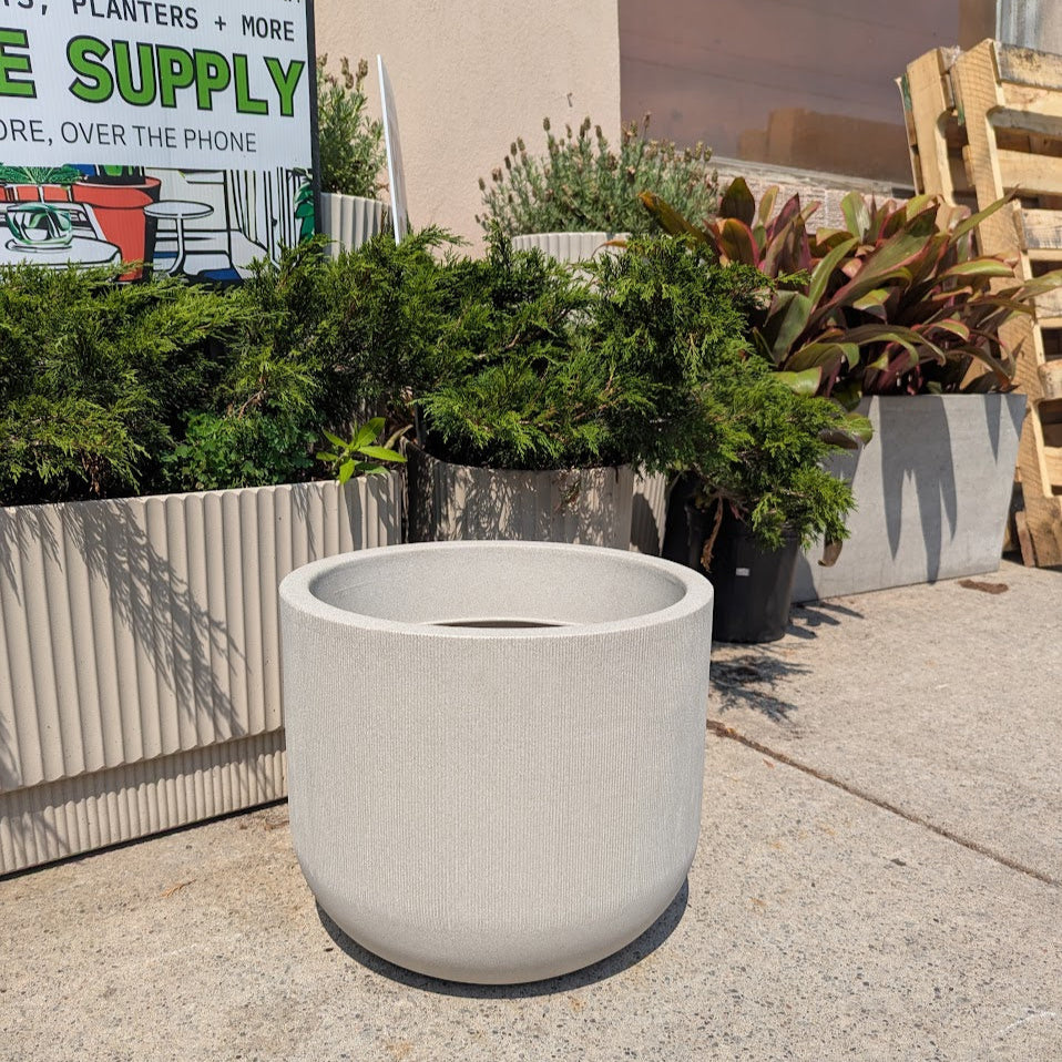 Fringe Round Poly Planter in Sandstone | 18 Inch Nursery Pot
