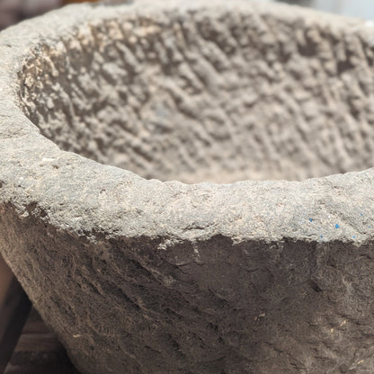 Round Vintage Stone Planter with Drainage | 16-18 inches