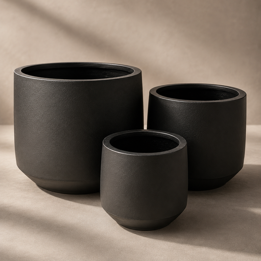 Round Ficonstone Tapered Base Planter in Black | 15 Inch Diameter