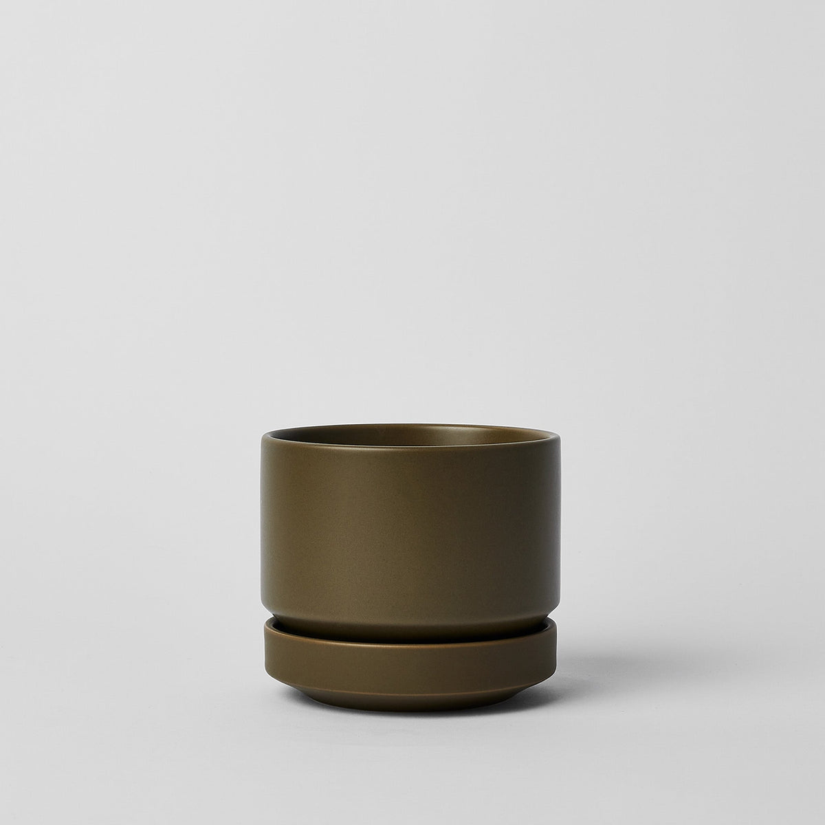 Round Two Ceramic Planter with Drainage and Tray | 6 inch Nursery Pot - Olive