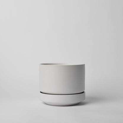 Round Two Ceramic Planter with Drainage and Tray | 6 inch Nursery Pot - White