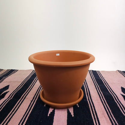 Smooth Bell Terracotta Planter with Drainage and Tray in 12.5 inch Diameter