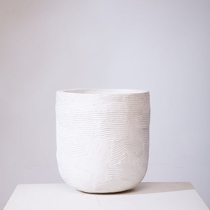 Greta White Textured Planter with Drainage | 15 inch Diameter — empty planter, studio photo — planter for sale by Promise Supply for delivery and pickup in Toronto.