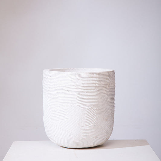 Greta White Textured Planter with Drainage | 15 inch Diameter