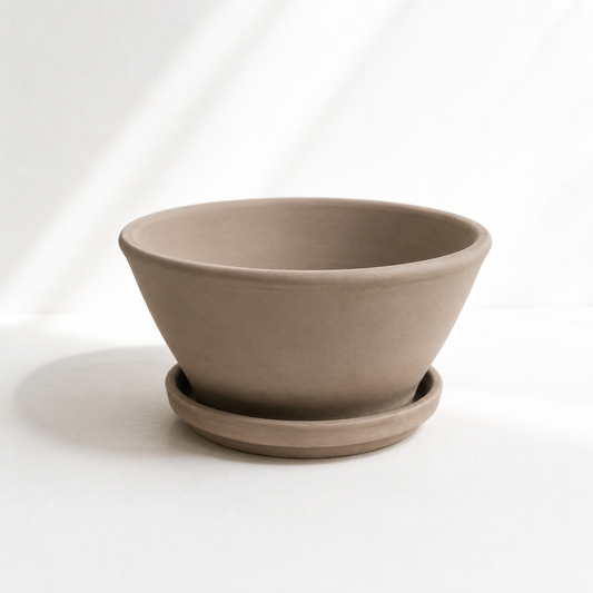 Ciotola Grey Terracotta Bowl with Drainage and Tray | 10 inch Diameter