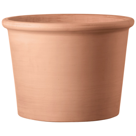 Cylinder Rim Bleached Clay Planter with Drainage and Tray in 13 inch Diameter