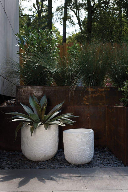 Greta White Textured Planter with Drainage in 15 inch Diameter