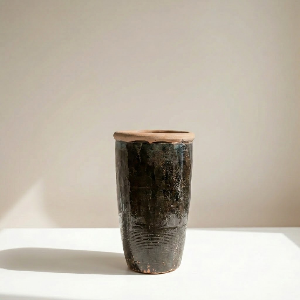 Tall Vintage Glazed Clay Planter | 37 x 22 inches