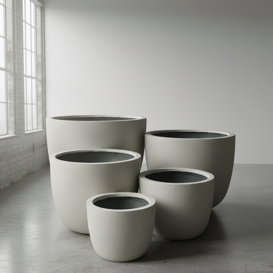 Round Ficonstone Planter | 11 x 8.6 inches — empty planter, studio photo — planter for sale by Promise Supply for delivery and pickup in Toronto.