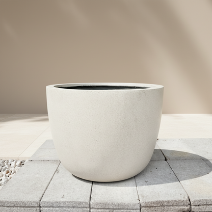 Round Ficonstone Planter | 14 x 10.8 inches — empty planter, studio photo — planter for sale by Promise Supply for delivery and pickup in Toronto.