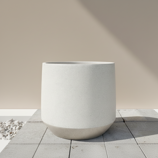 Round Ficonstone Tapered Base Planter | 21.4 x 19.2 inches — empty planter, studio photo — planter for sale by Promise Supply for delivery and pickup in Toronto.