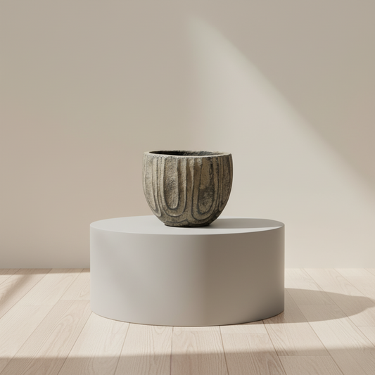 Antique Brown Cement Round Pot | 3.5 Inch Nursery Pot — empty planter, studio photo — planter for sale by Promise Supply for delivery and pickup in Toronto.