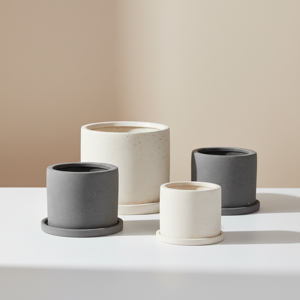 Easton Planter with Drainage and Tray | 4 inch Diameter — empty planter, studio photo — planter for sale by Promise Supply for delivery and pickup in Toronto.