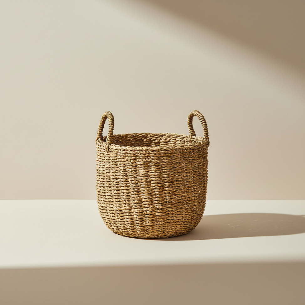 Seagrass Classic Cylinder Basket | 10 Inch Nursery Pot — empty planter, woven basket planter, studio photo — planter for sale by Promise Supply for delivery and pickup in Toronto.