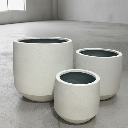 Round Ficonstone Tapered Base Planter | 21.4 x 19.2 inches — empty planter, studio photo — planter for sale by Promise Supply for delivery and pickup in Toronto.