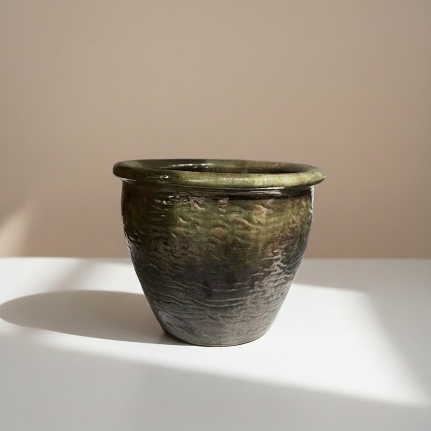 Gunmetal Round Planter with Drainage | 12 inch Diameter