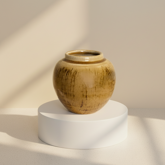 Sienna Round Glazed Ceramic Vase | 4 Inch Diameter — empty planter, ceramic planter, studio photo — planter for sale by Promise Supply for delivery and pickup in Toronto.