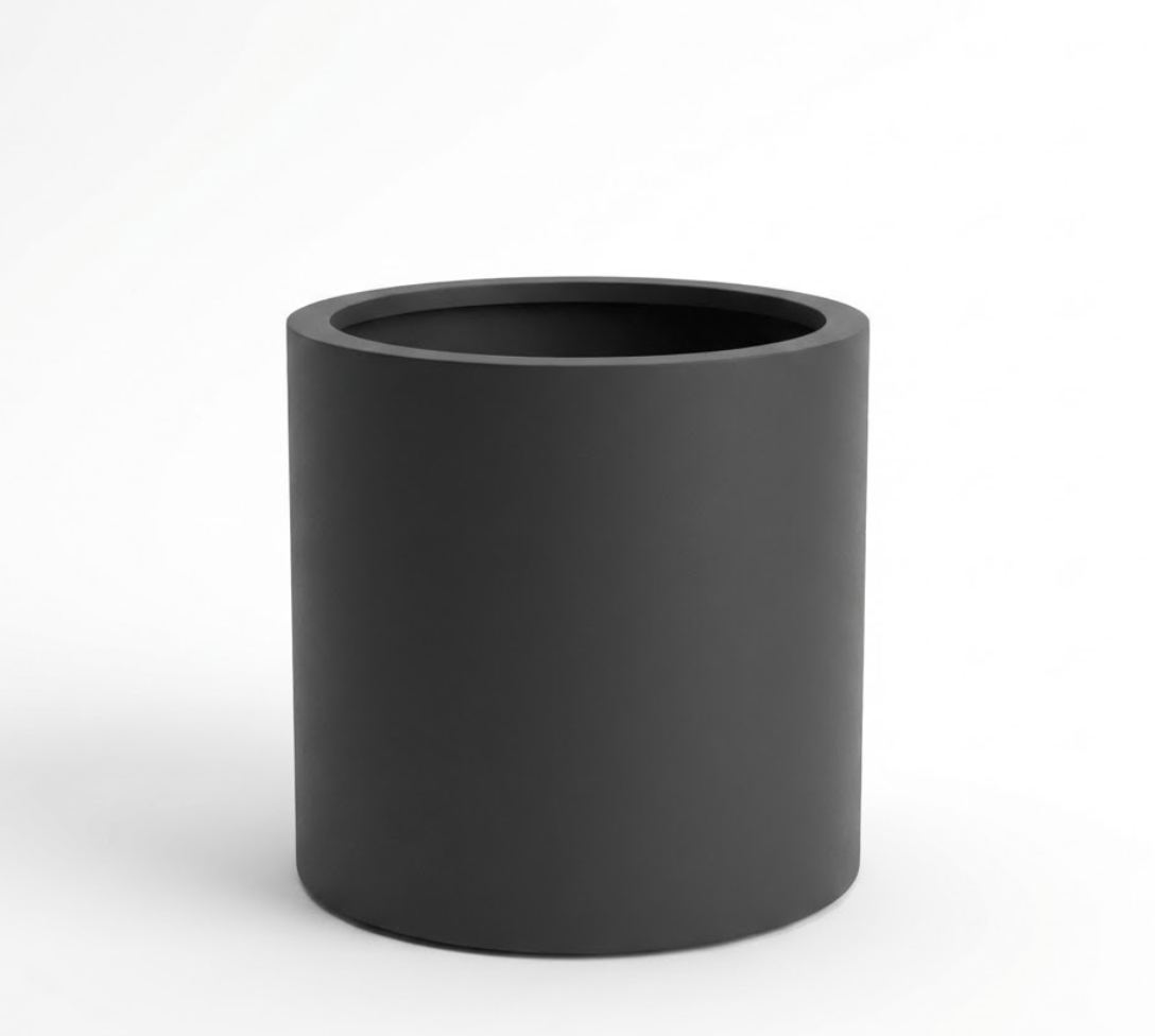 Fiberstone Cylinder Planter in Black | 11 Inch Diameter