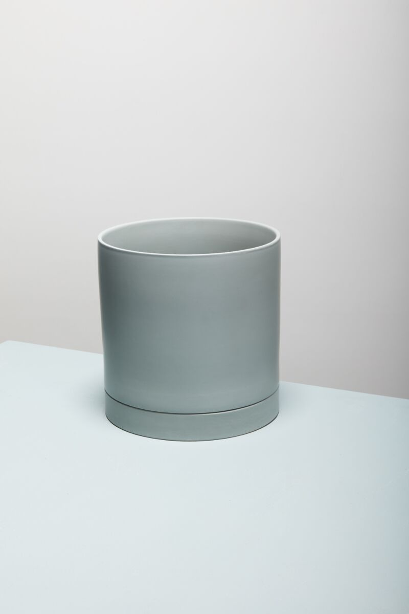 Romey Ceramic Pot with Drainage and Tray | 12 inch Diameter — empty planter, ceramic planter, studio photo — planter for sale by Promise Supply for delivery and pickup in Toronto.