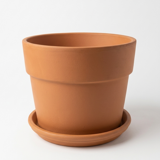 Terracotta Perfetto Planter with Drainage | 14 inch Diameter — empty planter, terracotta planter, studio photo — for sale by Promise Supply for delivery and pickup in Toronto.