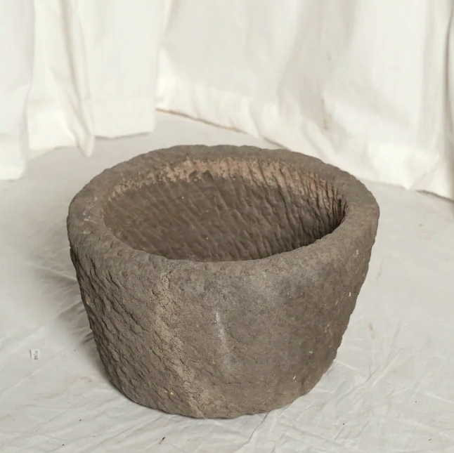 Round Vintage Stone Planter with Drainage | 16-18 inches
