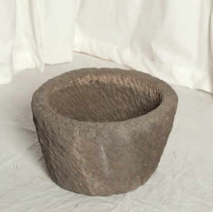Round Vintage Stone Planter with Drainage | 16-18 inches