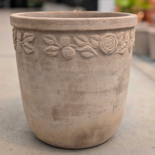 Floral Decorative Terracotta Planter with Drainage | 17 Inch Diameter