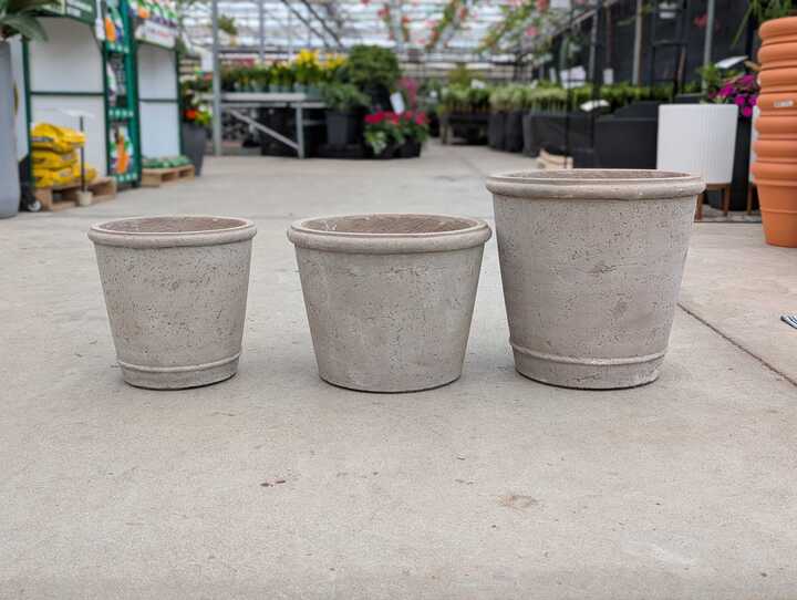 Greige Lined Terracotta Planter | 17 inch Diameter