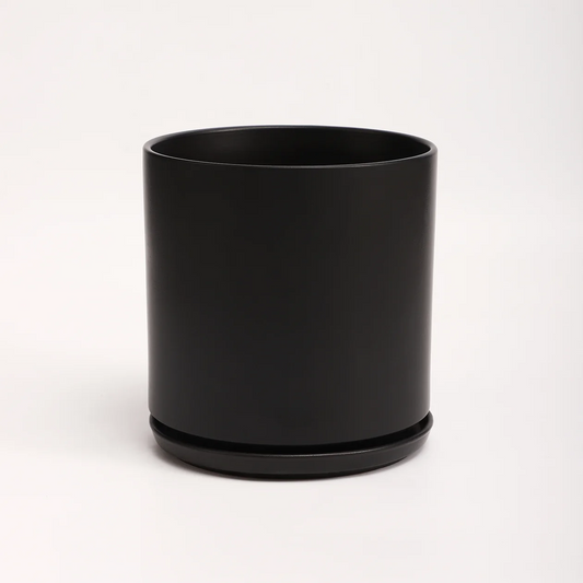 The Ten Ceramic Cylinder Planter with Drainage and Tray | 10 inch Nursery Pot